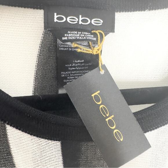 Bebe Black And White Stripe Poncho One Size Round Neck Lightweight NWT - Picture 4 of 5